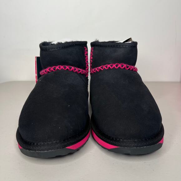 EMU x Barbie Black & Pink Stitch Sheepskin Bootie Size 8 - Picture 5 of 9